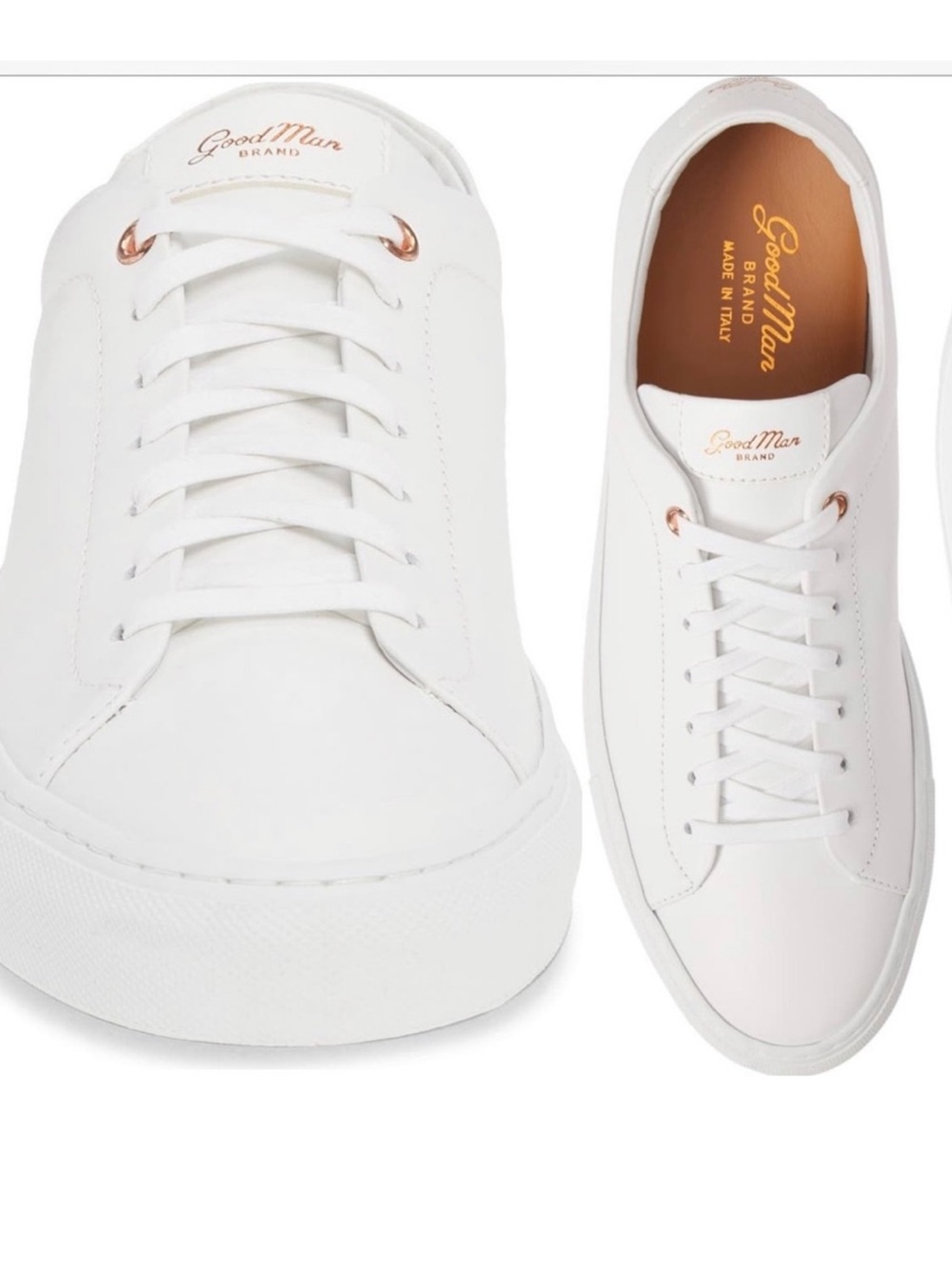 Good Man Brand White Leather Shoes Low Top Mens Size 9 Minimal Made in Italy